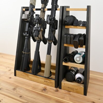 WOOD WORKS マガジン ( 弾倉 ) ラック 4段【本体:ライトブラウン×ブラックウッド】