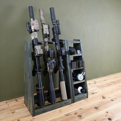 WOOD WORKS ガンラック ライフルスタンド 3丁掛【本体:ミリタリーグリーン】