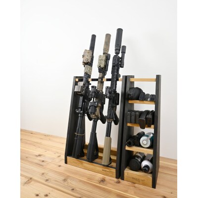 WOOD WORKS ガンラック ライフルスタンド 3丁掛【本体:ライトブラウン×ブラックウッド】