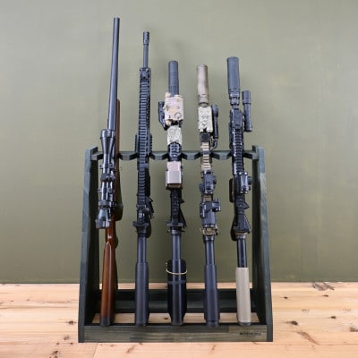WOOD WORKS ガンラック ライフルスタンド 5丁掛【本体:ミリタリーグリーン】