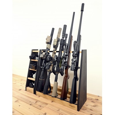 WOOD WORKS ガンラック ライフルスタンド 5丁掛【本体:ライトブラウン×ブラックウッド】