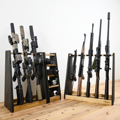 WOOD WORKS ガンラック ライフルスタンド 5丁掛【本体:ライトブラウン×ブラックウッド】