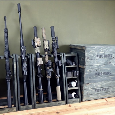 WOOD WORKS ライフルスタンド 1丁掛+マガジンラックセット【本体:ミリタリーグリーン】