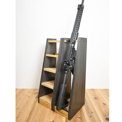 WOOD WORKS ライフルスタンド 1丁掛+マガジンラックセット【本体:ライトブラウン×BW】