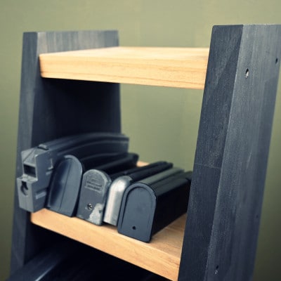 WOOD WORKS ライフルスタンド 1丁掛+マガジンラックセット【本体:ライトブラウン×BW】