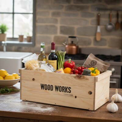 WOODWORKS　ヴィンテージ風 木箱 蓋付きタイプ【カラー:ナチュラル】