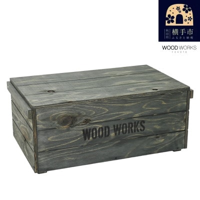 WOODWORKS　ヴィンテージ風 木箱 蓋付きタイプ【カラー:ミリタリーグリーン】