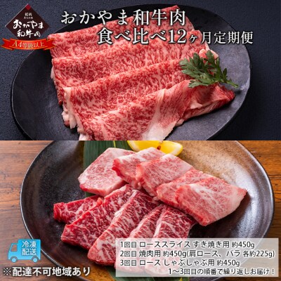 定期便12ヶ月 おかやま 和牛肉 A4等級以上食べ比べ約450g×12回[No.5735-1784]