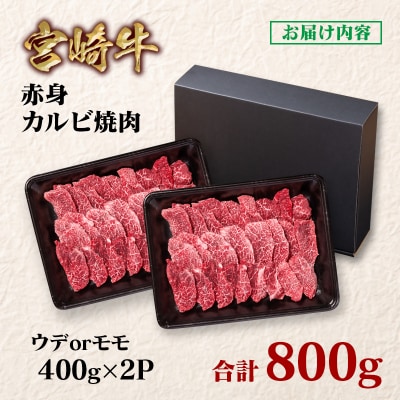 宮崎牛　カルビ焼肉800g(赤身)400g×2ウデ肉モモ肉/A4等級以上　ya[2649]