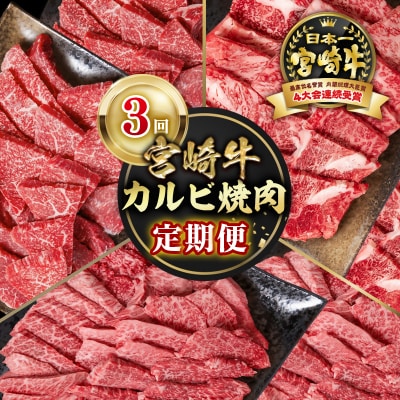 宮崎牛カルビ焼肉3回定期便A4等級以上　赤身&霜降りya[2655]