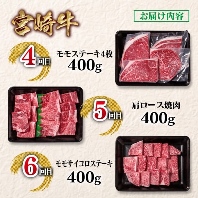 宮崎牛6回定期便A4等級以上　焼肉&ステーキ&スライス&サイコロステーキya[2949]