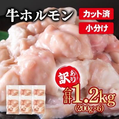 訳あり国産牛ホルモン1.2kg(小腸)牛もつ小分け200g×6　もつ鍋焼肉に[3046]