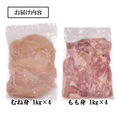 宮崎県産若鶏 もも肉 むね肉 合計8kg[2985]