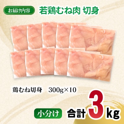 宮崎県産若鶏 むね肉 切身 カット 合計3kg(小分け300g×10パック)[2974]