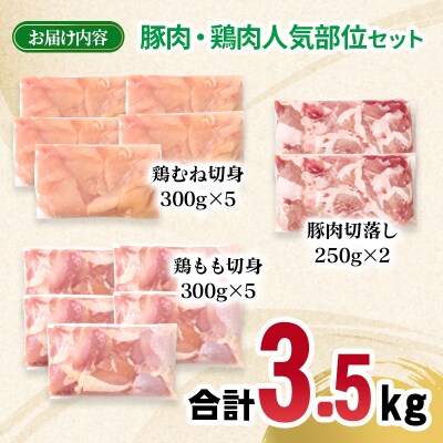 宮崎県産豚肉・鶏肉人気部位3.5kgセット 小分け豚肉切り落とし&鶏もも&むね[3224]