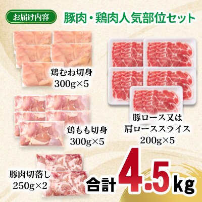 宮崎県産豚肉・鶏肉 合計4.5kgよくばりセット 豚肉ローススライス切落し鶏もも肉むね肉[3227]