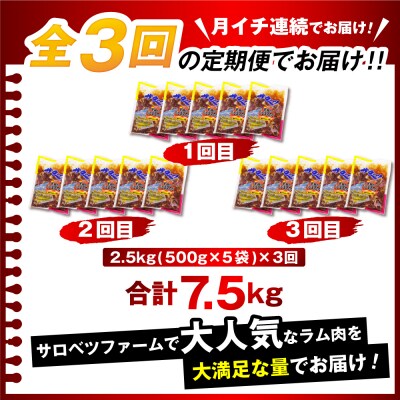【3か月定期便】王様のジンギスカン(味付きラムロース)5袋(2.5kg)×3回 計7.5kg