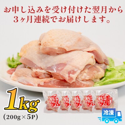 国産 よさこい尾鶏 鶏もも肉 定期便 毎回1kg×3回 天皇杯受賞 唐揚げ 親子丼 照り焼き カレー