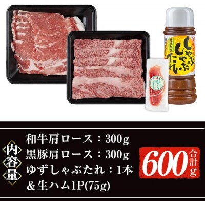 鹿児島県産黒毛和牛・黒豚しゃぶセット600g 