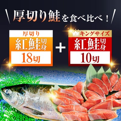 厚切り鮭を食べ比べ 厚切り紅鮭×18切れ キングサイズ紅鮭×10切れ 計28切れ