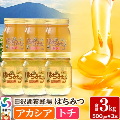 秋田県産はちみつ(アカシア・トチ)500g×各3本 合計3kg|02_tyj-070601