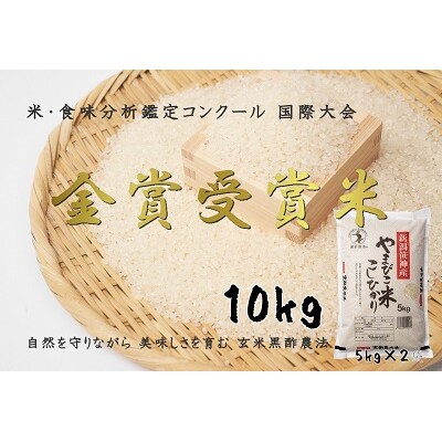 【令和8年産新米先行受付】玄米黒酢農法コシヒカリ「やまびこ米」10kg(白米5kg×2袋)