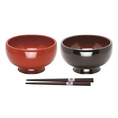 川連漆器　夫婦稲庭うどん椀　箸付[D5-53004]
