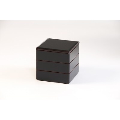 川連漆器　6寸5分角三段重　溜内古代朱[F53008]
