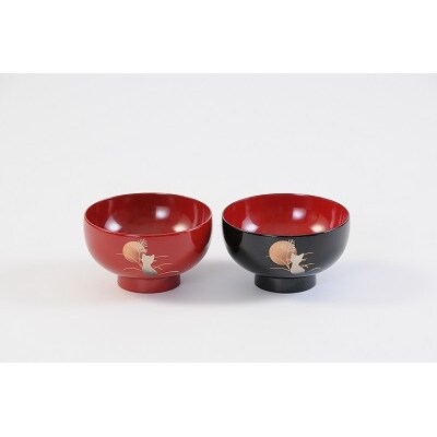 川連漆器　夫婦坪汁椀木箱入　月と猫[C6-55007]