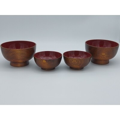 拭き漆木目うどん椀と汁椀セット[D6-57007]