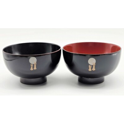川連漆器　夫婦椀　月見うさぎ[H3-58012]