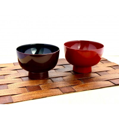 川連漆器　夫婦鉄鉢椀(本溜内黒・皆朱)紙箱入[H8-55012]