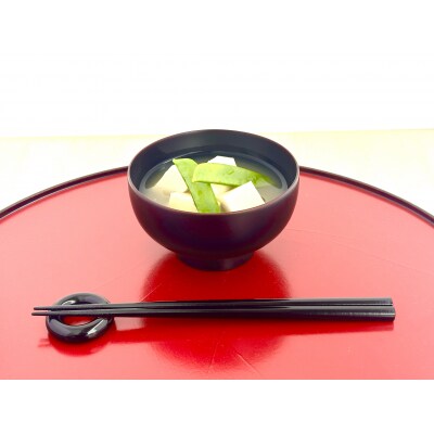 川連漆器　箸付夫婦坪汁椀(銀朱・銀溜)紙箱入[H6-55018]