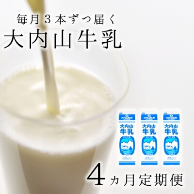 【4か月定期便】大内山牛乳の定期便　1L×3本を4か月連続でお届け!【tkb403】