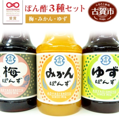 ぽん酢150ml&times;3本セット(梅・みかん・ゆず) 青柳醤油