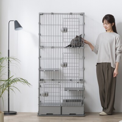 トイレ付スリムキャットケージ PTC-753 ライトグレー