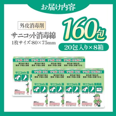 お子様のすり傷や切り傷に!サニコット消毒綿(20包×8箱)[AGCN014]