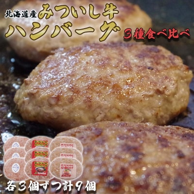 北海道産 黒毛和牛 みついし牛 ハンバーグ3種各3個セット 計900g