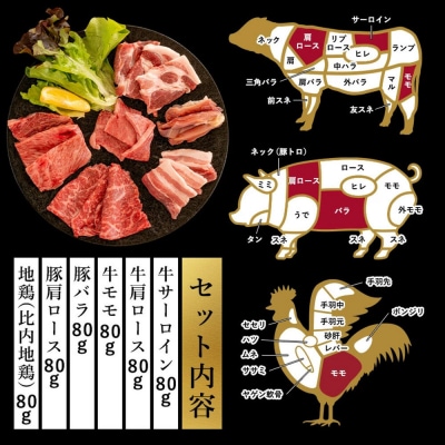 国産 牛豚鶏 特上 秋田牛・八幡平ポーク・比内地鶏 焼肉 480g|25_akm-030101