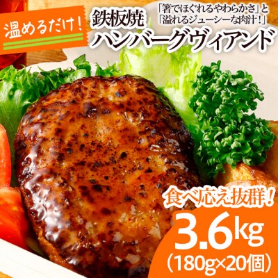 食べ応え抜群!JGハンバーグヴィアンド 3.6kg(180g×20個) FZ22-404