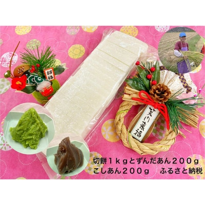 切り餅(1kg)・ずんだあん(200g)・こしあん(200g)のセット FZ23-624