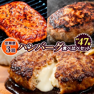 ★2026年12月～発送★【定期便3回】ハンバーグ食べ比べセット3種類 合計47個 FZ26-767