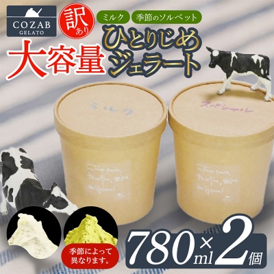 COZAB GELATO 訳あり 大容量 ひとりじめサイズ 2個セット ジェラート FY25-276