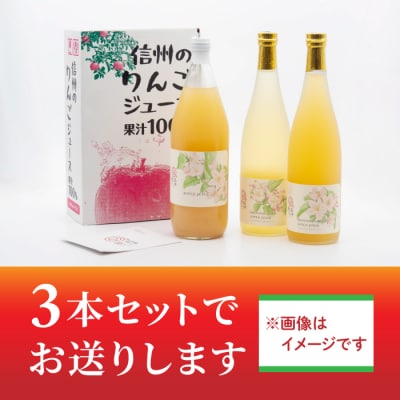 果汁100%りんごジュース(ふじ又はシナノドルチェ)3本【飯島りんご園】