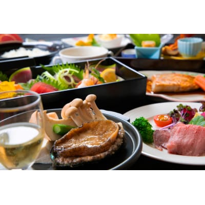 気仙沼プラザホテル ペア宿泊券 鮑踊り焼き付き 海鮮御膳プラン [阿部長商店 20565404] 