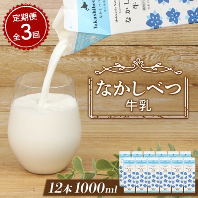 【定期便:全3回】北海道なかしべつ牛乳 1L×12本