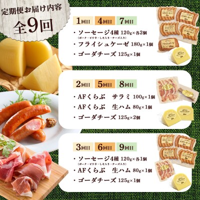 【定期便:全9回】チーズ・ハム・ソーセージ 北海道 AFくらぶ 8種よくばりセット