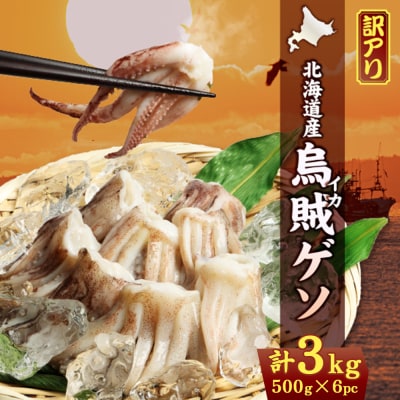 〔ワケあり〕北海道産　イカゲソ3.0kg