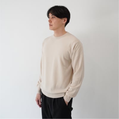 ベビーカシミヤ　クルーネック　メンズ　Lサイズ　【ベージュ】【178001-2】