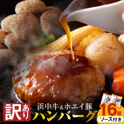 【訳あり】浜中牛&ホエイ豚ハンバーグ(16個・和風おろしソース付き)_H0019-113